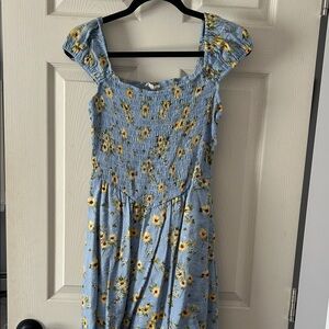 Lily Rose Blue Floral Smocked Dress with Yellow Sunflowers